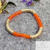 Smooth Orange & Gold Heishi Bead Bracelet - Heishi Bracelets - Heishi Stacking Bracelets - Stretchable Bracelets, Gift For Sister